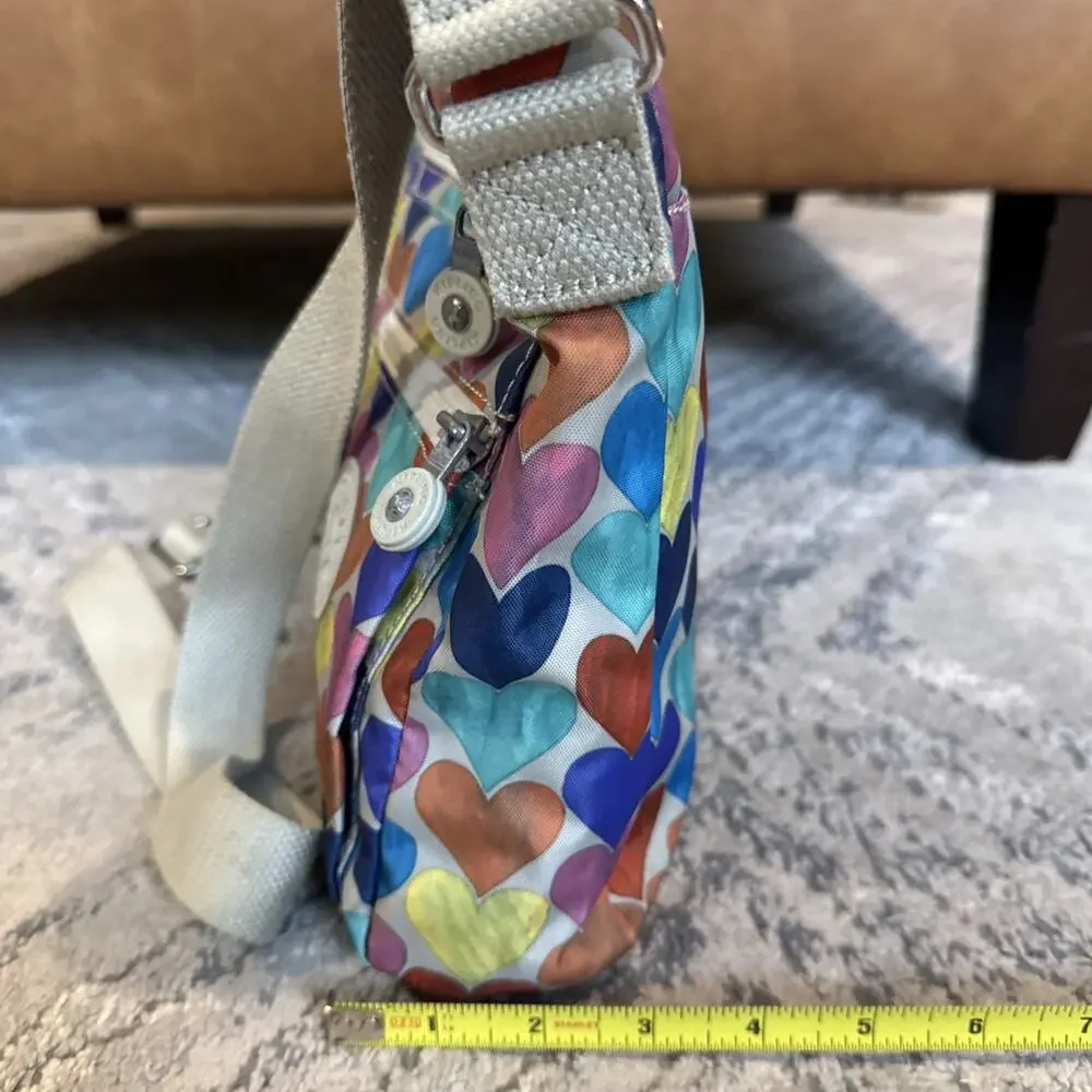 Kipling Heart Print Crossbody Bag Monkey Charm Multicolor Adjustable Strap